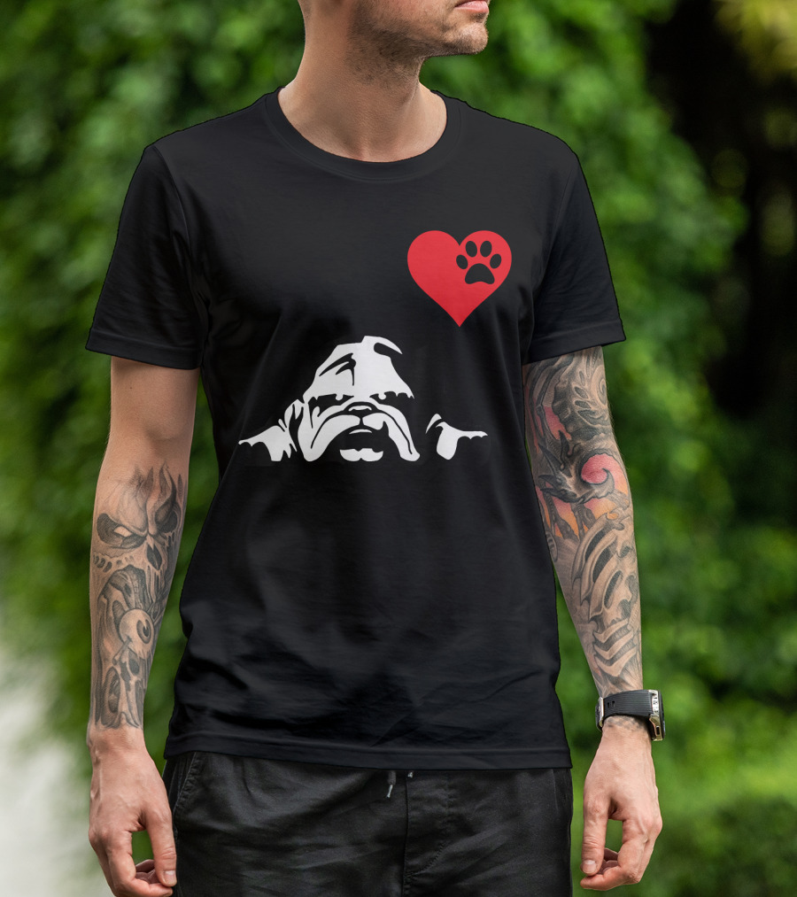 English Bulldog I Love My English Bulldog Heart Paw Prints T-Shirt