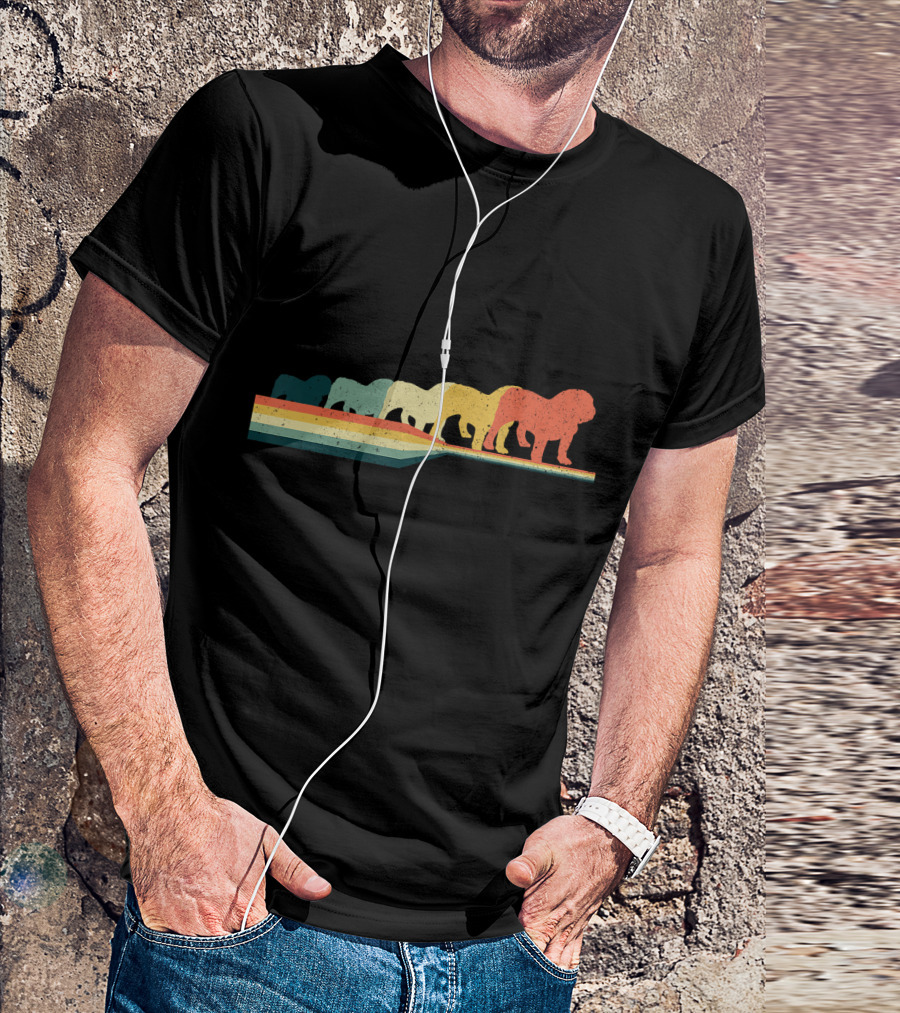 English Bulldog Retro Vintage Rainbow T-Shirt