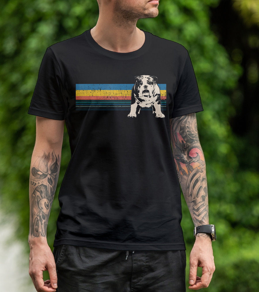 English Bulldog Retro Stripes T-Shirt