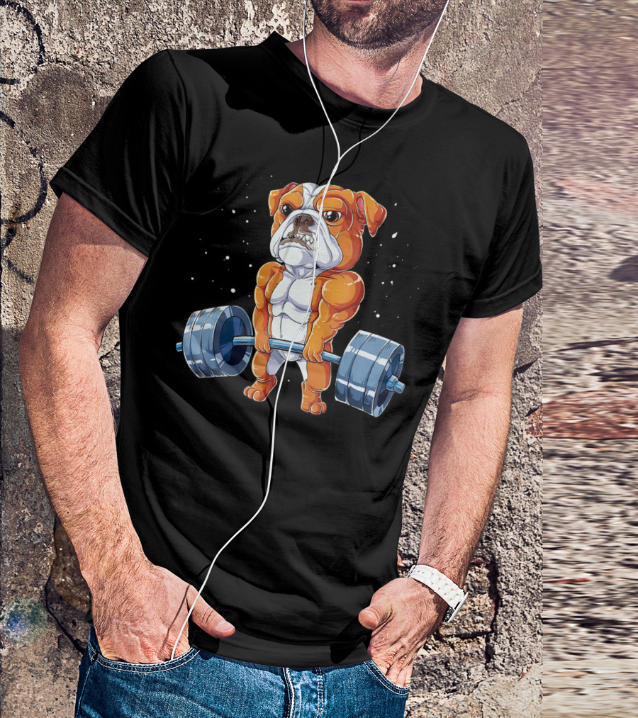 English Bulldog Weightlifting Humor Barbell Challenge T-Shirt