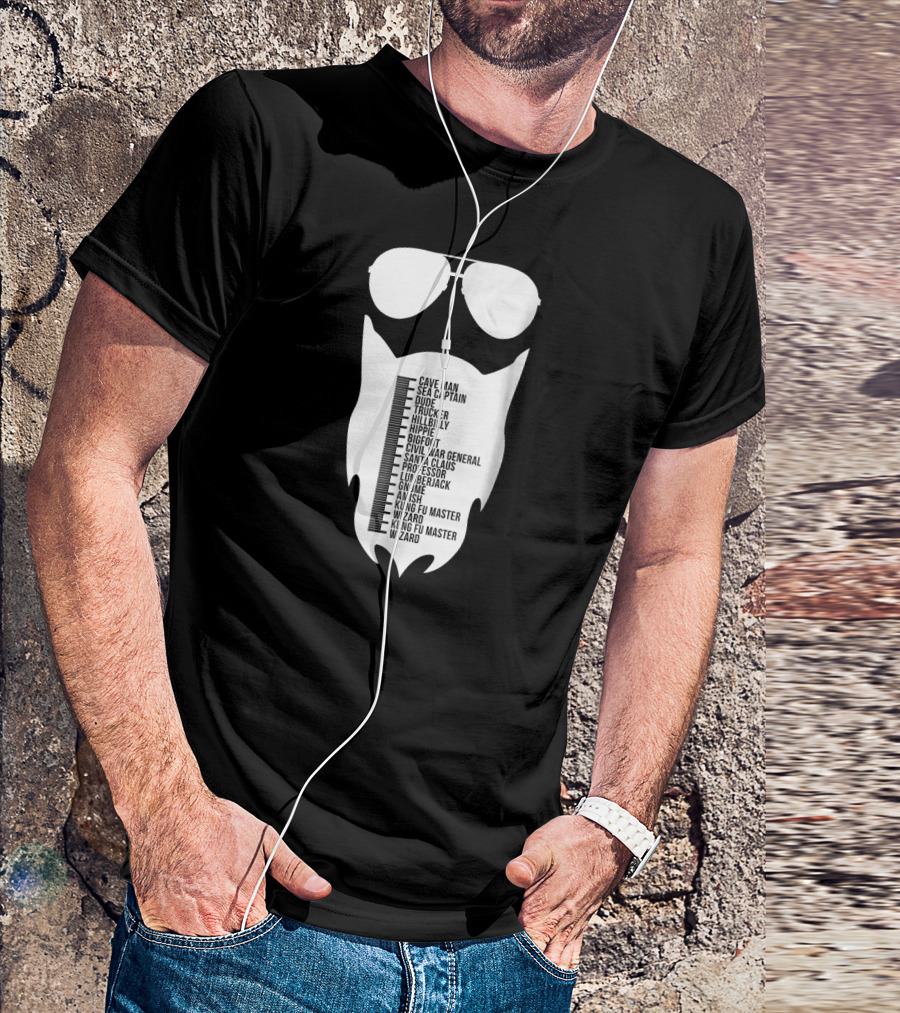 Cave Man To Wizard Beard Length Chart With Sunglasses T-Shirt
