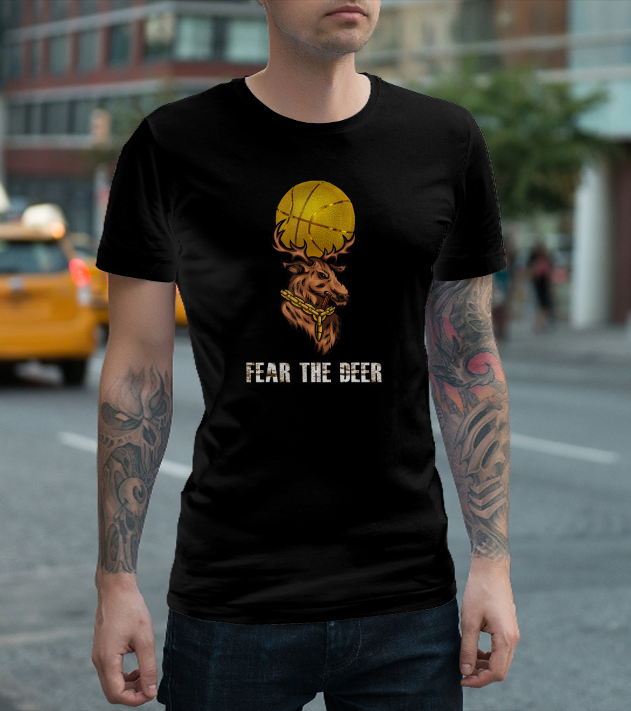 Fear the Deer Milwaukee Basketball Buck with Gold Chain and Basketball T-Shirt