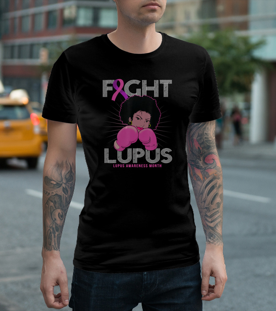 Fight Lupus Lupus Awareness Month Purple Ribbon Boxing Gloves T-Shirt