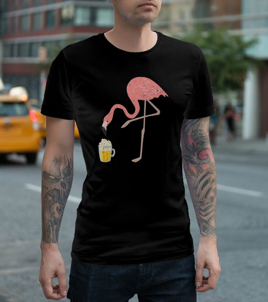 Flamingo Beer Love Bird Drinking T-Shirt