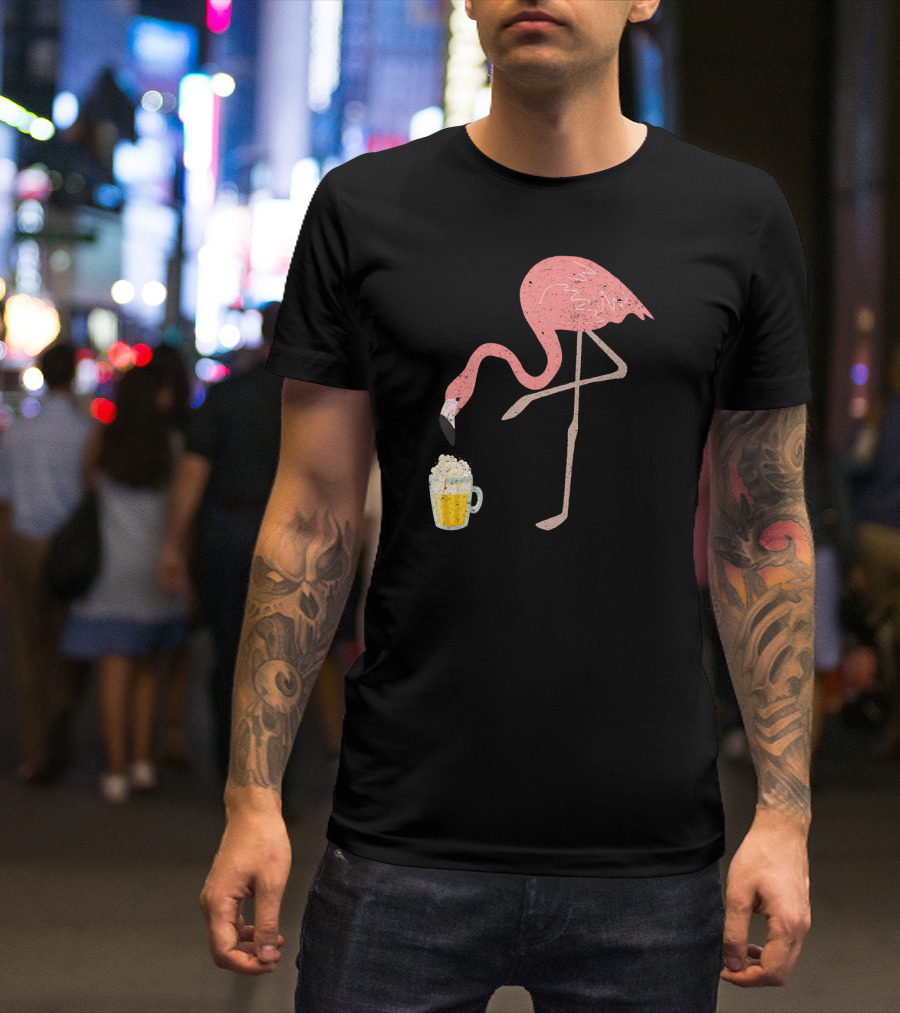 Flamingo Beer Love Bird Drinking T-Shirt