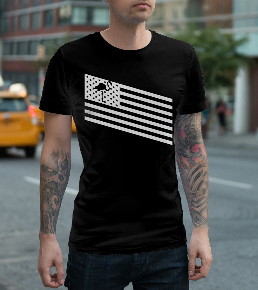 Flamingo Stars and Stripes USA Flag Wading T-Shirt
