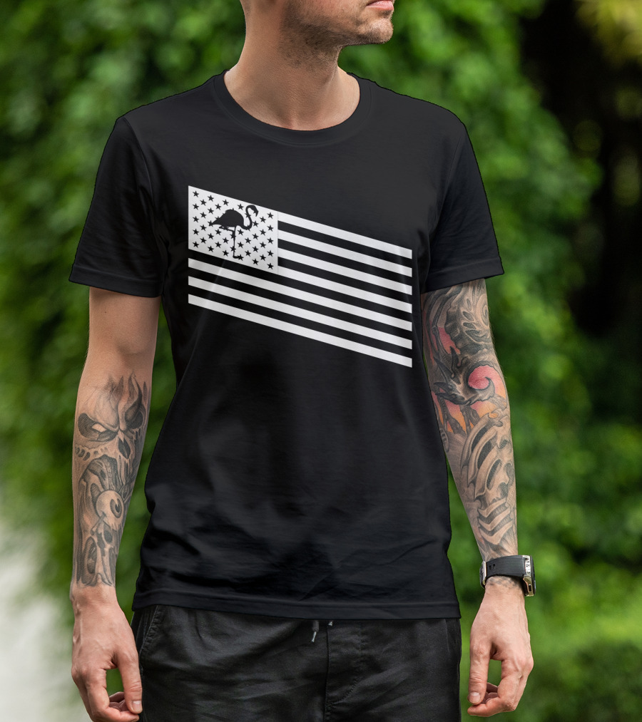 Flamingo Stars And Stripes USA Flag Wading T-Shirt