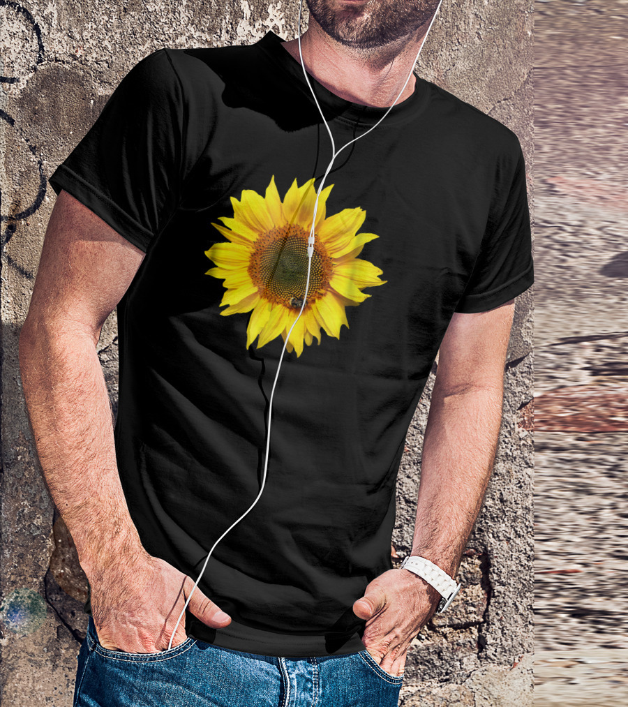 Sunflower With Bee On Petal Flower Nice T-Shirt