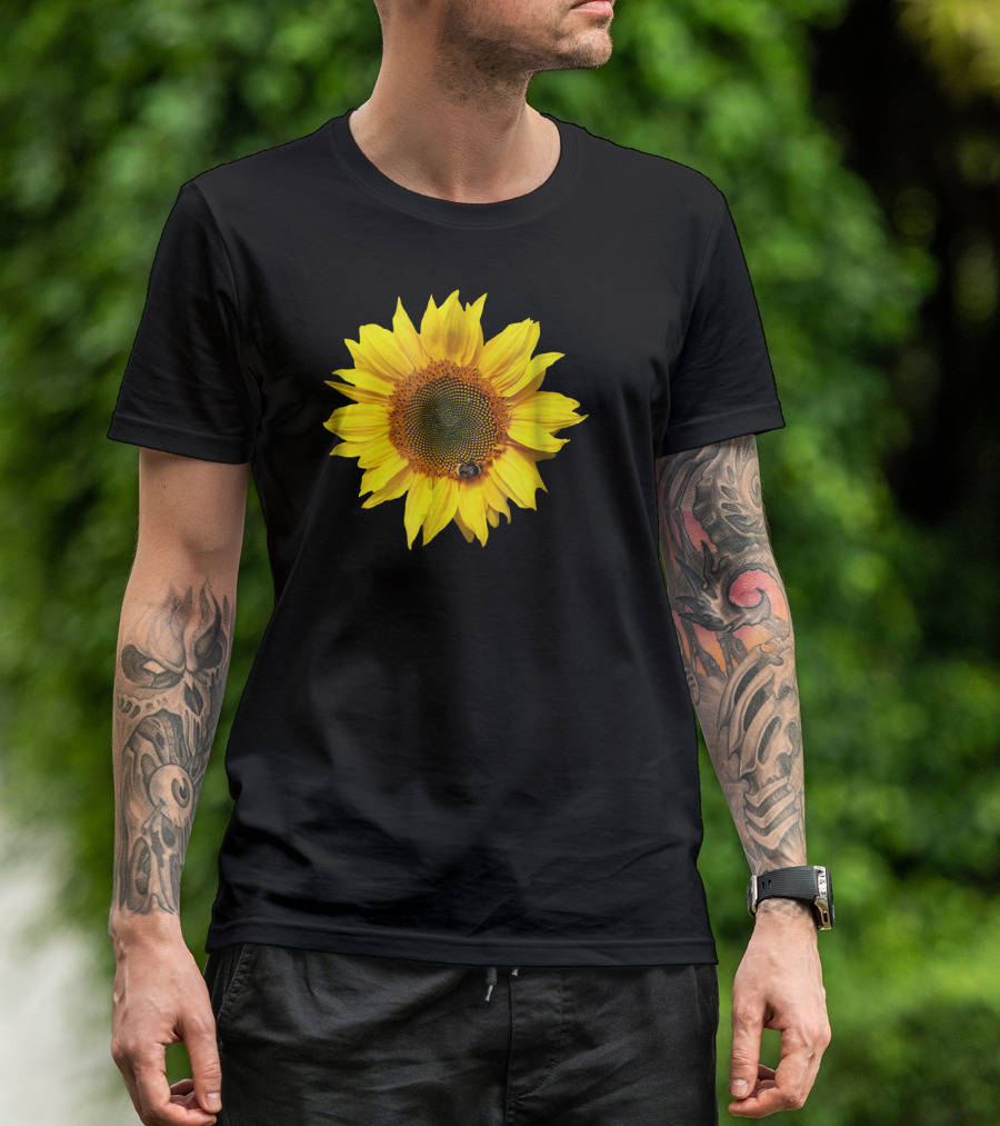 Sunflower With Bee On Petal Flower Nice T-Shirt