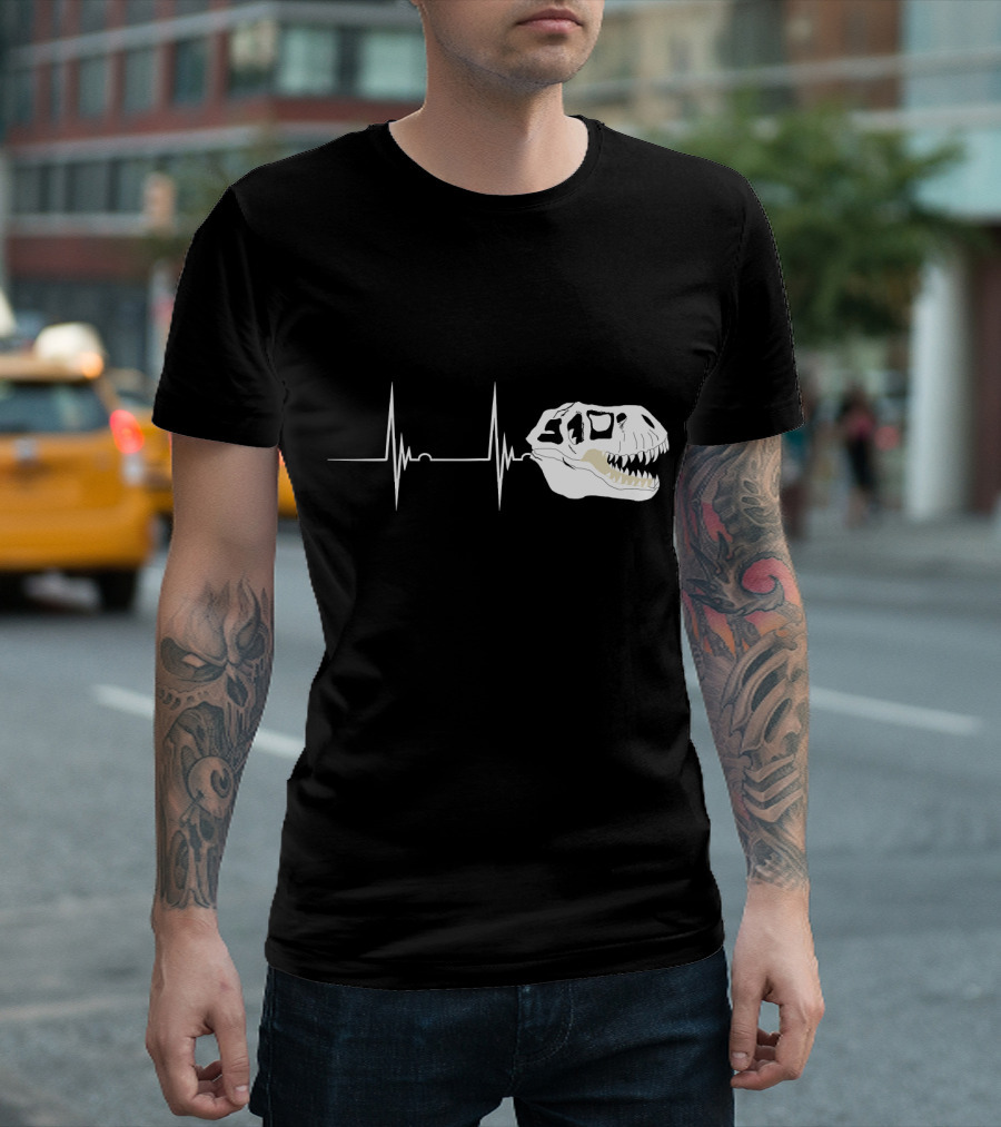 Fossil Heartbeat Hunter T-Rex Skull Dino T-Shirt