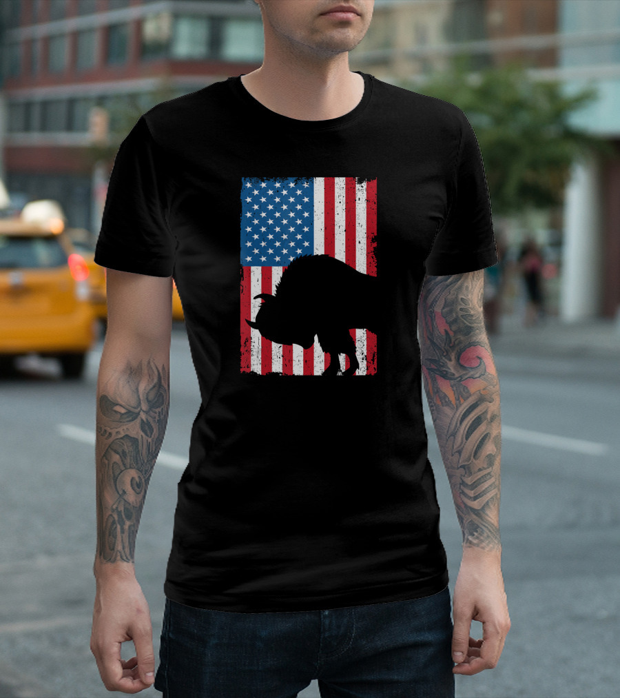 Fourth Of July Bison Patriot American Flag Silhouette Independence Day T-Shirt