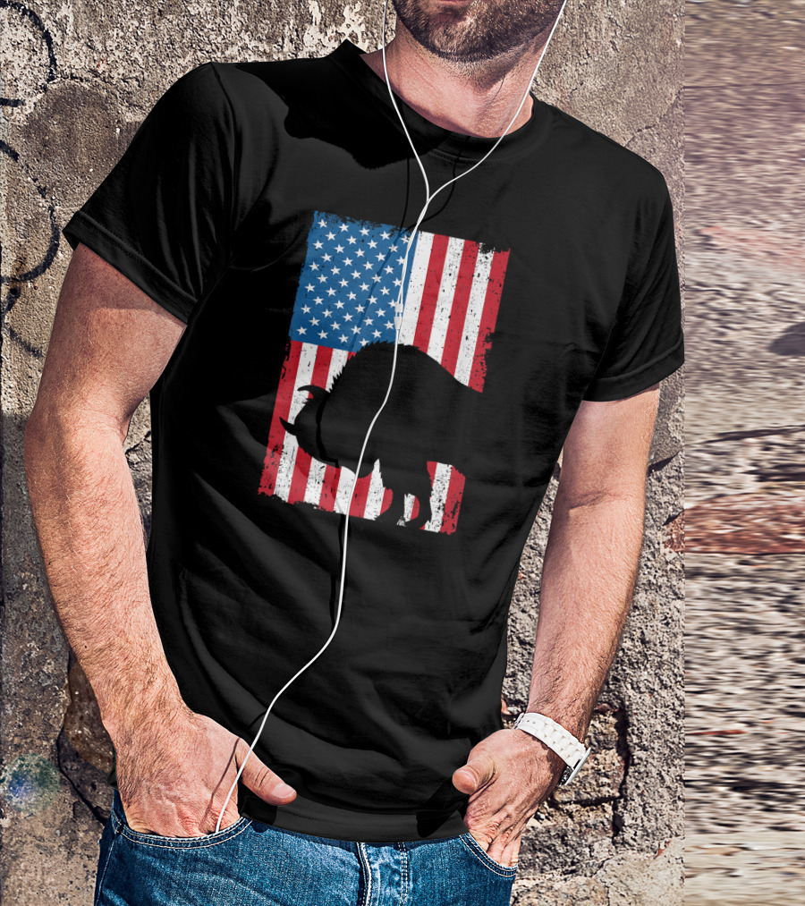 Fourth Of July Bison Patriot American Flag Silhouette Independence Day T-Shirt