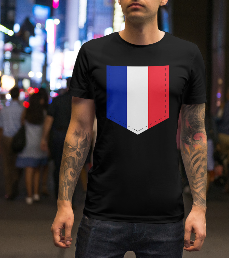French Flag Blue White Red Pocket T-Shirt