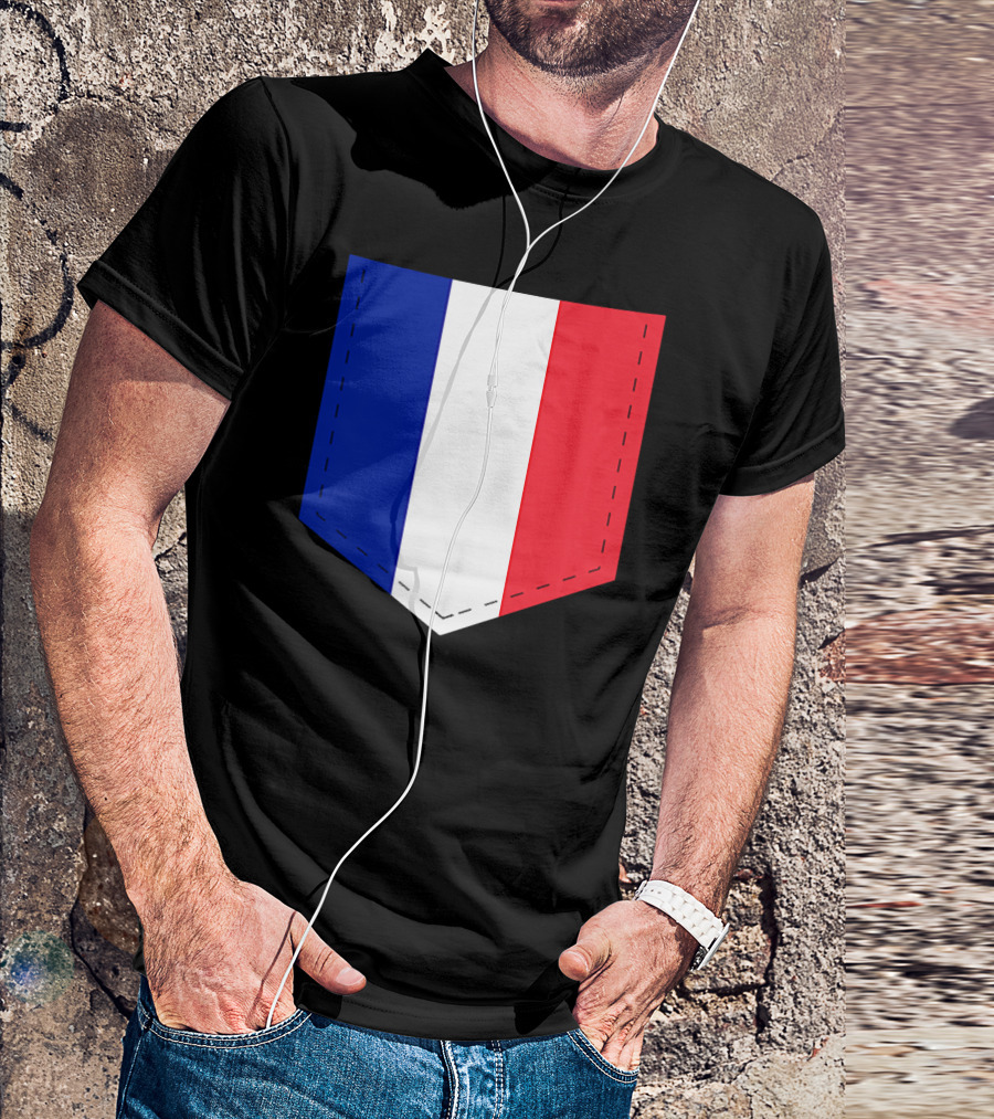 French Flag Blue White Red Pocket T-Shirt