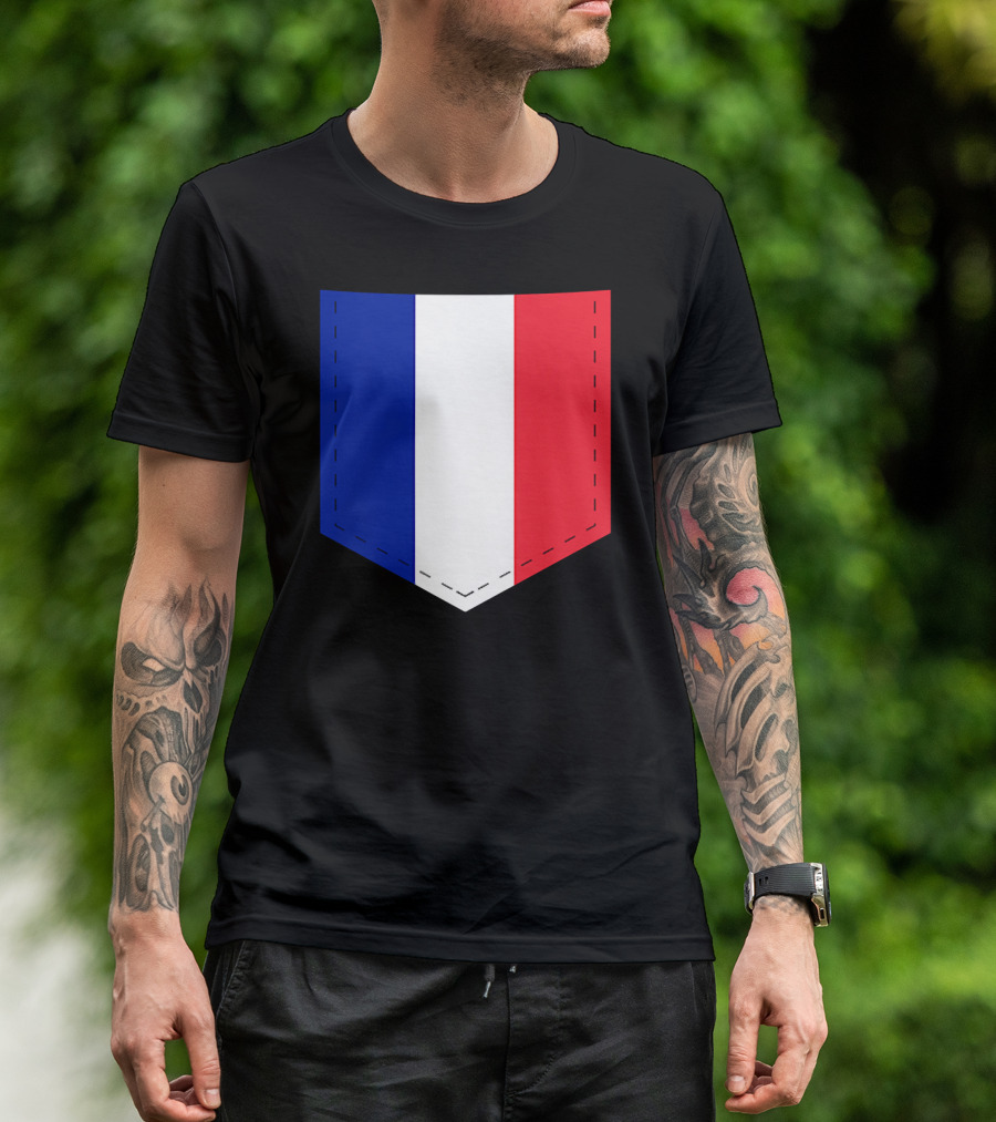 French Flag Blue White Red Pocket T-Shirt