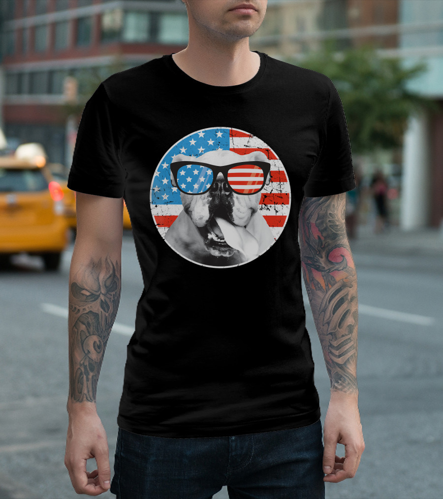Fourth Of July Dog American Flag July 4th En Stars Stripes Glasses T-Shirt