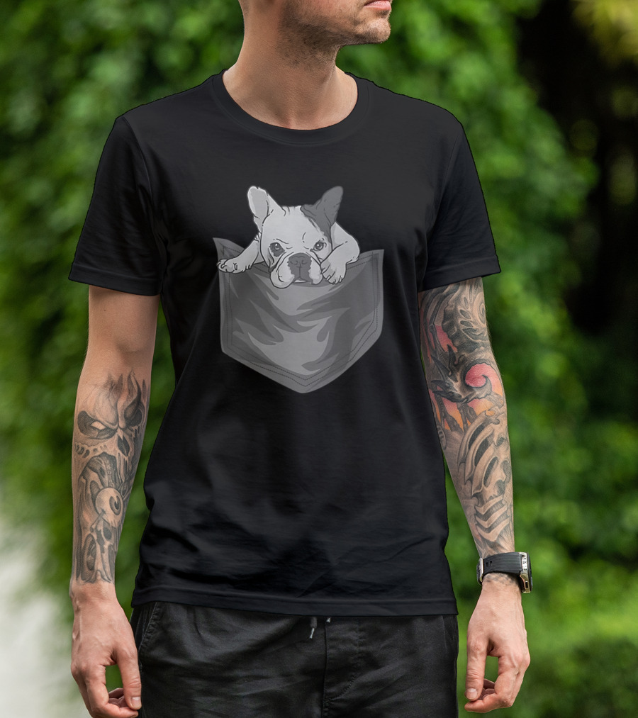 French Bulldog Cute Crazy Pocket T-Shirt