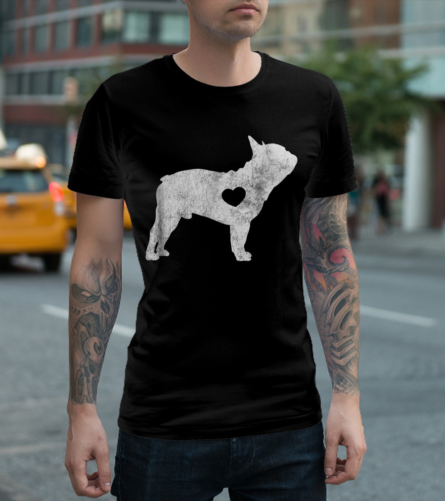 French Bulldog Love Heart Silhouette Frenchie T-Shirt