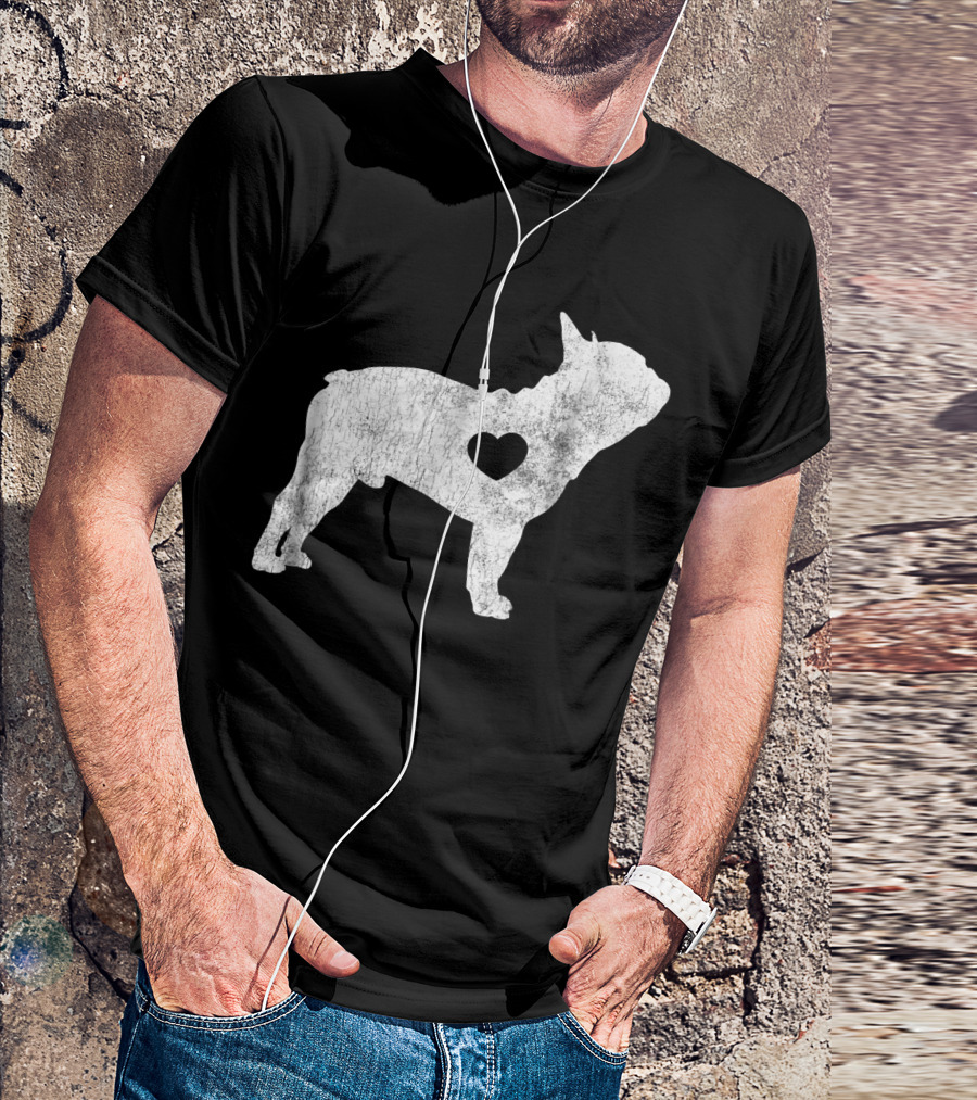 French Bulldog Love Heart Silhouette Frenchie T-Shirt