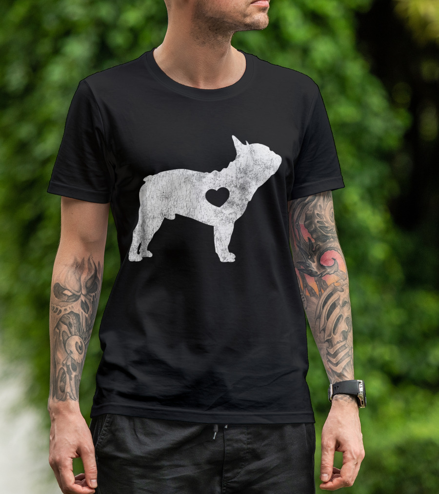 French Bulldog Love Heart Silhouette Frenchie T-Shirt