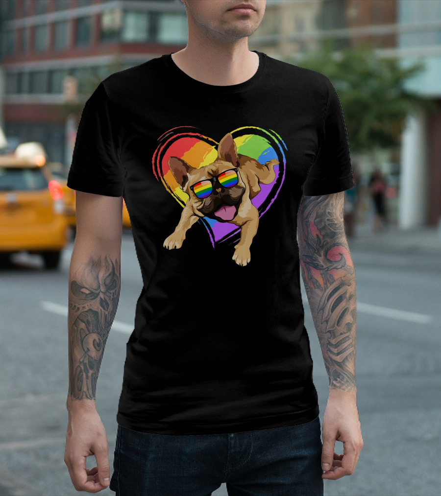 French Bulldog Rainbow Heart Pride LGB T-Shirt