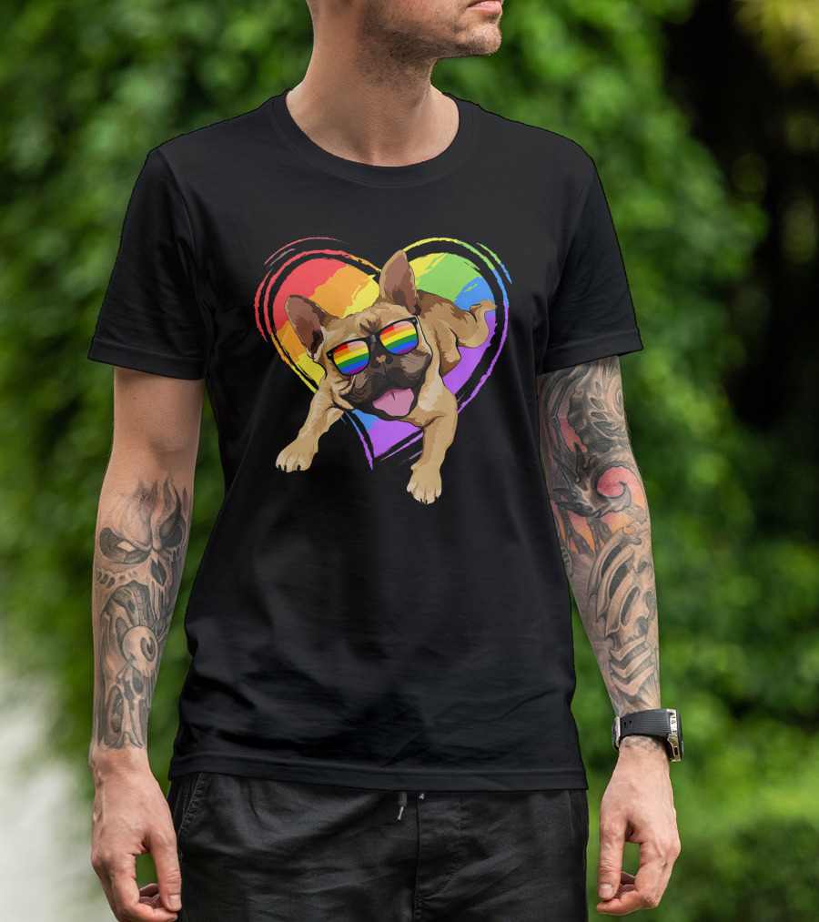 French Bulldog Rainbow Heart Pride LGB T-Shirt