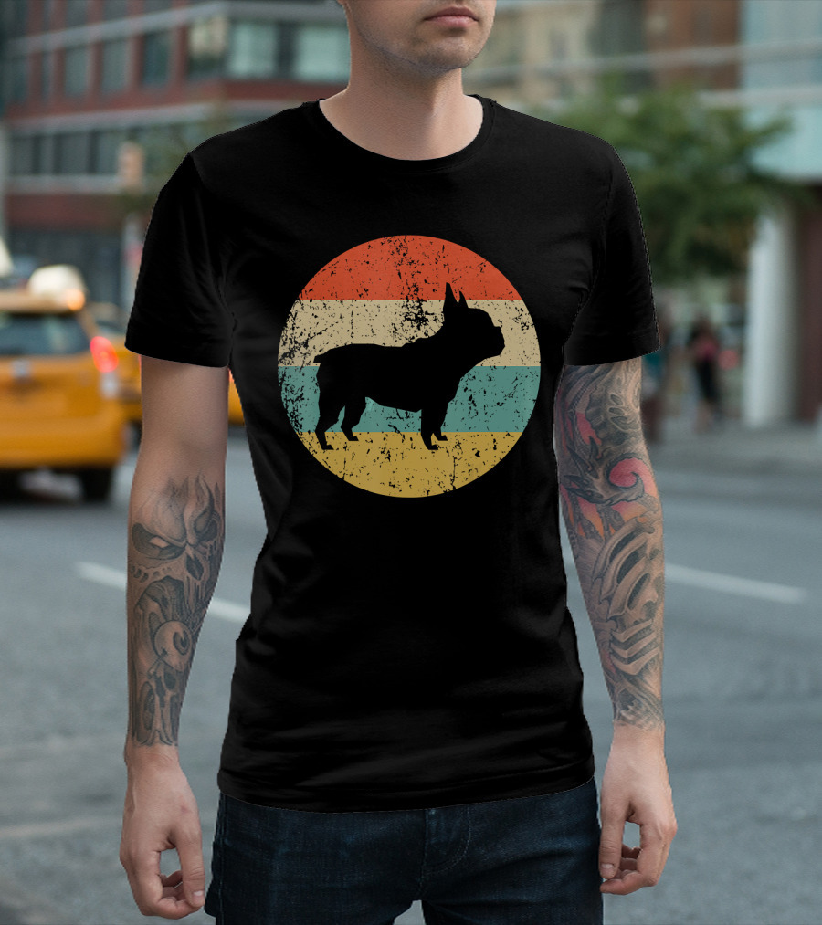 French Bulldog Silhouette Retro Circle T-Shirt