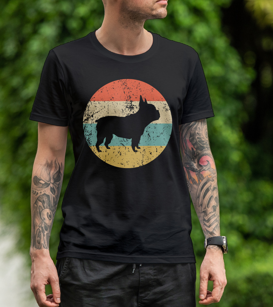 French Bulldog Silhouette Retro Circle T-Shirt