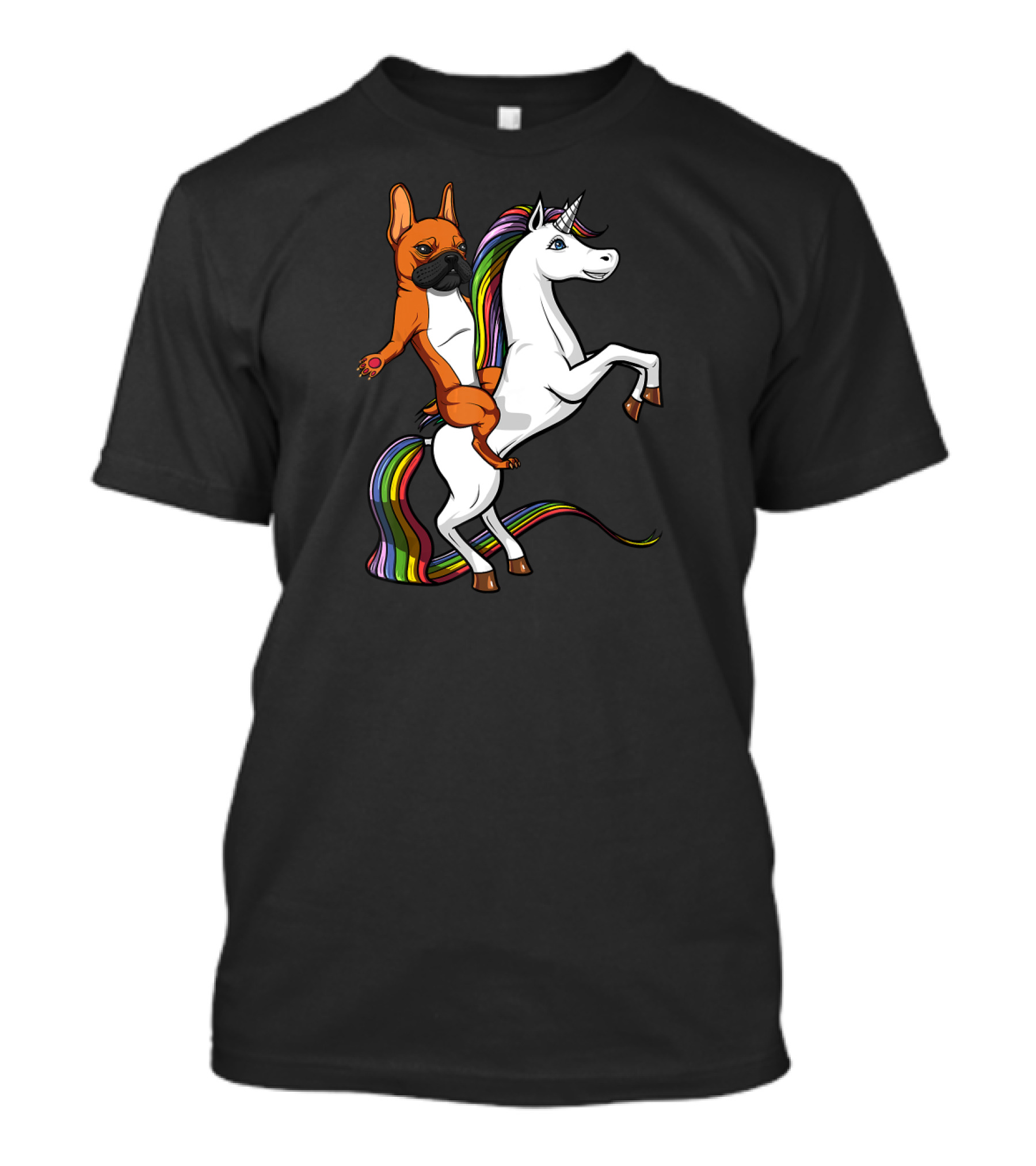 French Bulldog Riding Rainbow Unicorn Funny Dog T-Shirt