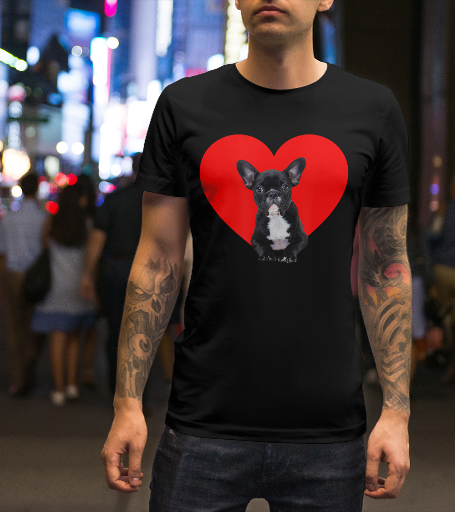 French Bulldog Puppy Inside Red Heart Shape T-Shirt