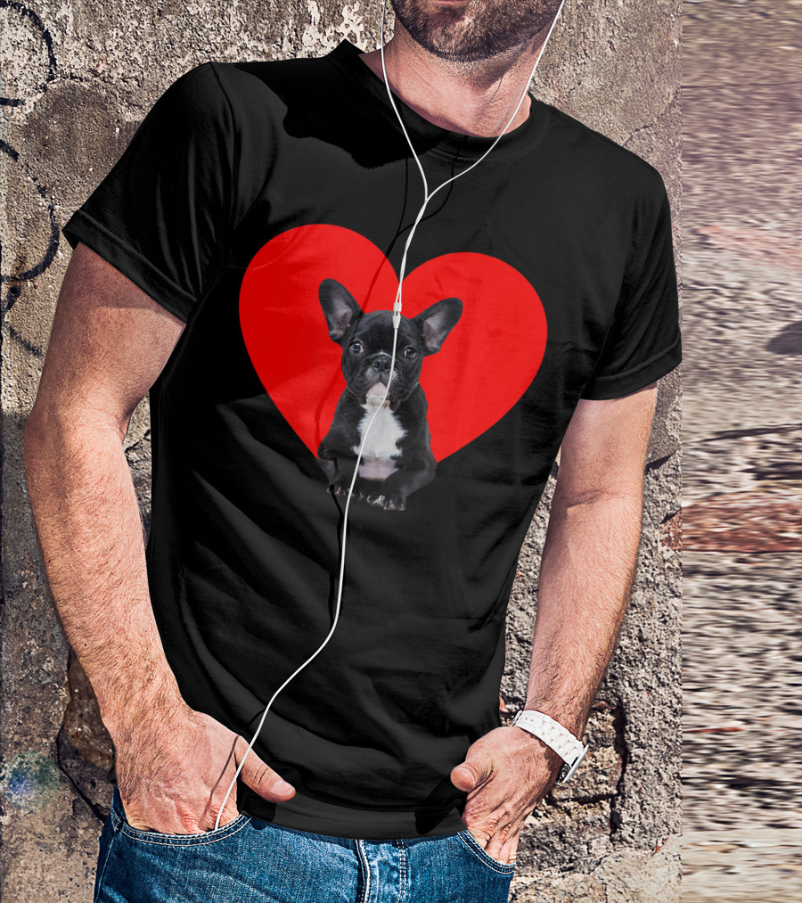 French Bulldog Puppy Inside Red Heart Shape T-Shirt