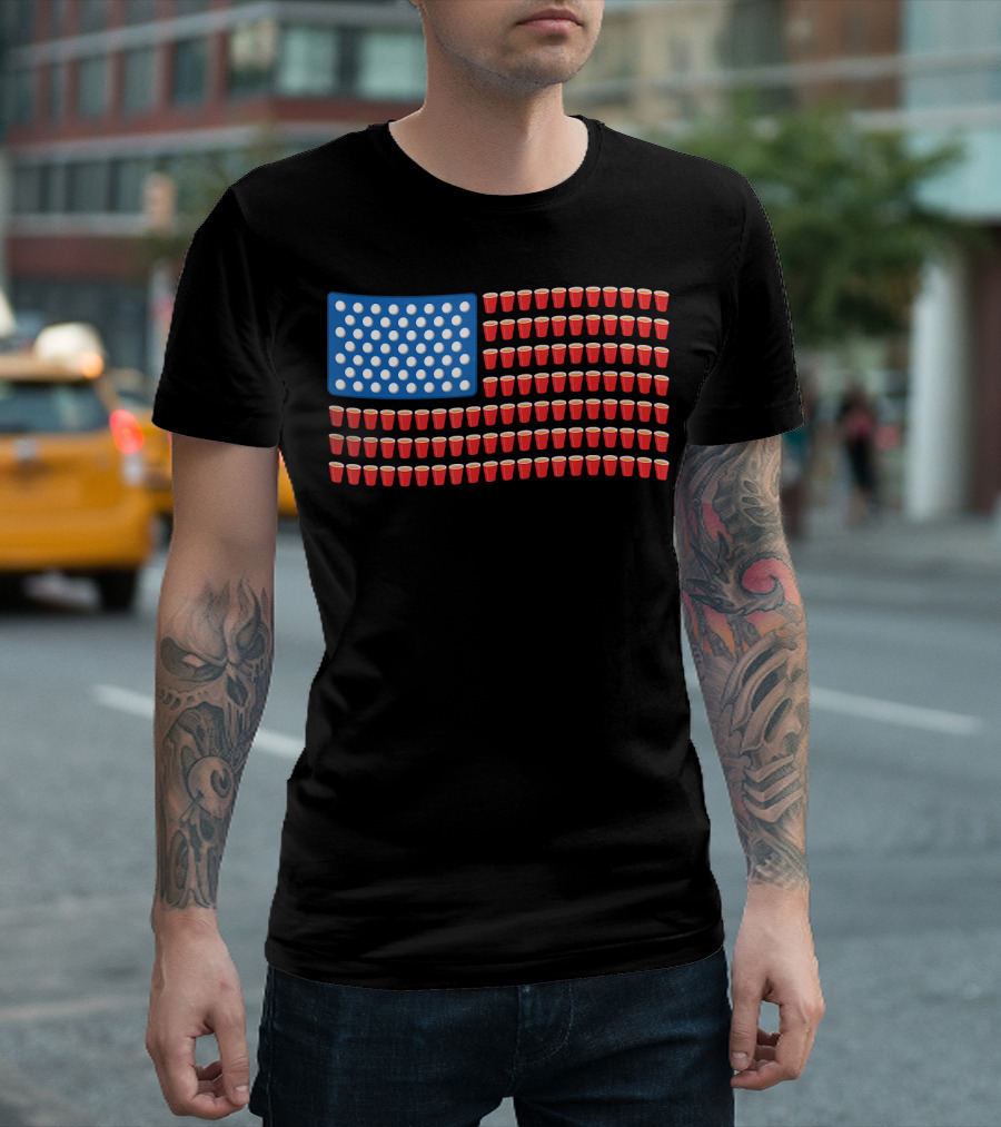 Funny 4th of July Beer Pong Cups American Flag T-Shirt
