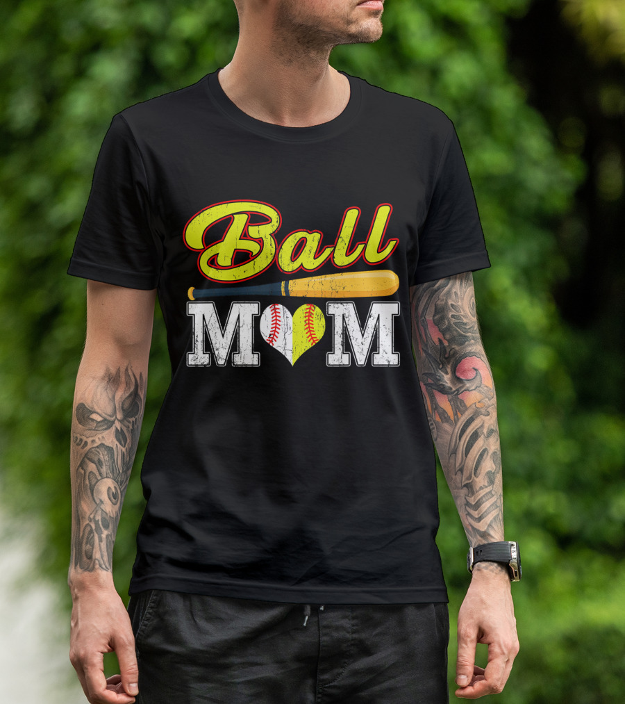 Ball Mom Softball Baseball Heart Bat T-Shirt