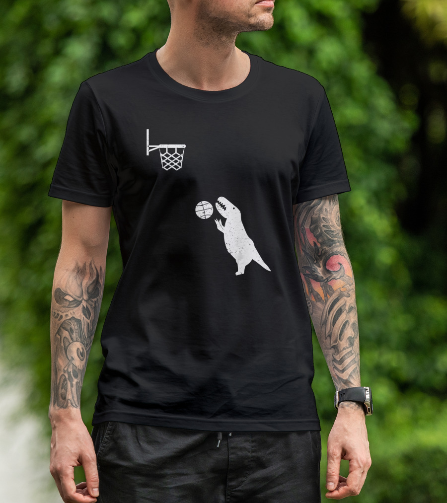 Funny Basketball Dinosaur Rex Throwin' Slam Dunk T-Shirt