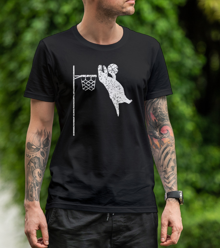 Jumping Tyrannosaurus Rex Dunks Basketball Hoop T-Shirt