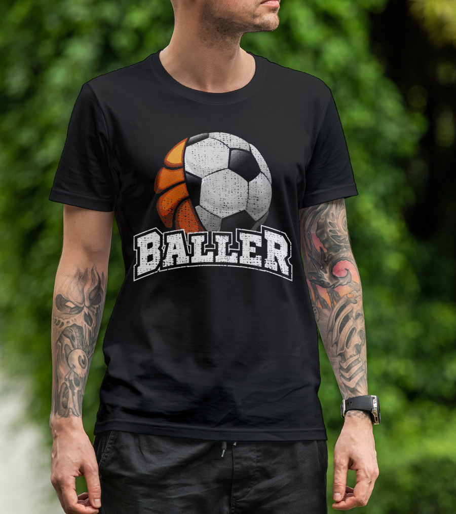 Baller Funny Basketball Soccer Player Fusion T-Shirt