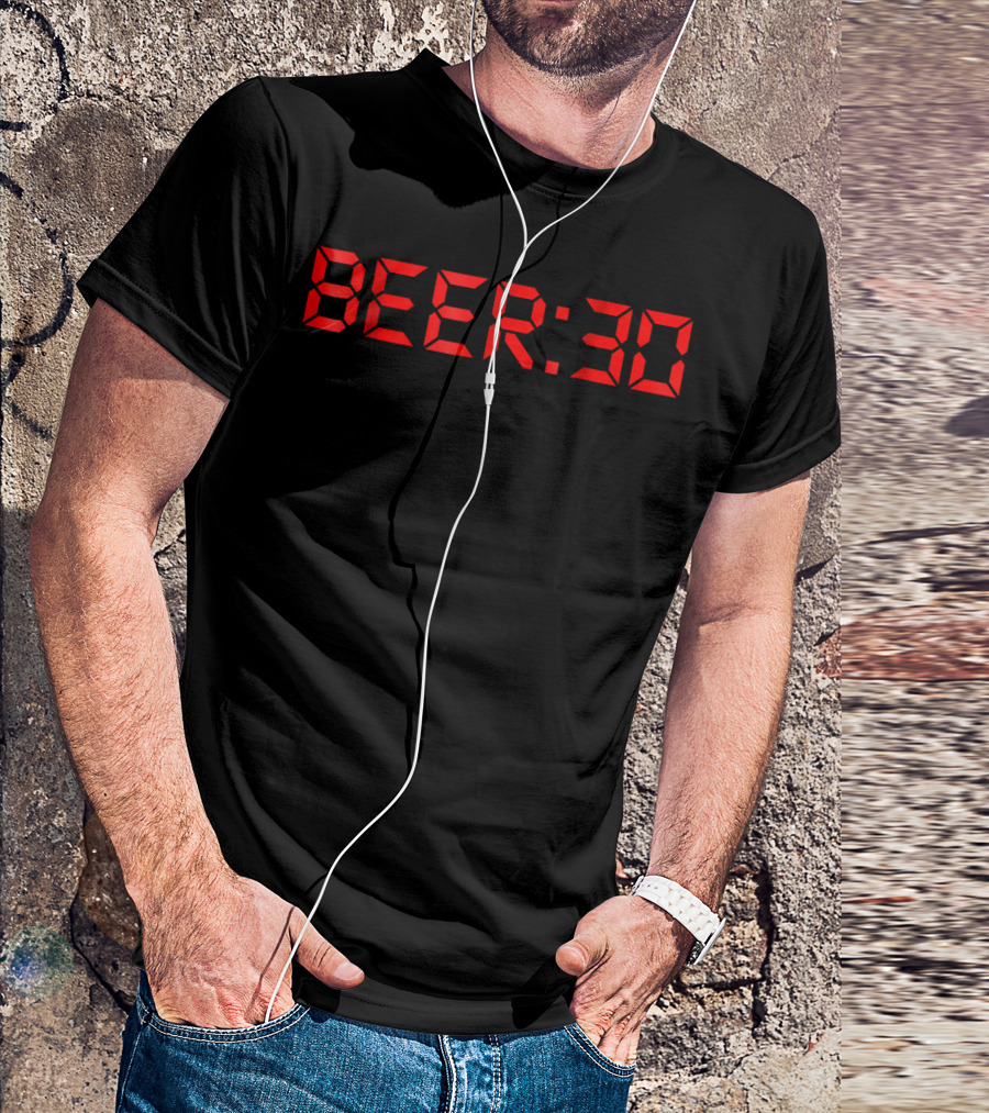 Beer 30 Red Digital Clock Display Humor T-Shirt