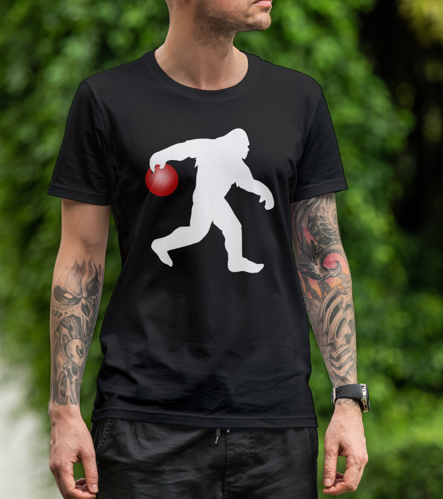 Bigfoot Bowling Silhouette With Red Bowling Ball T-Shirt
