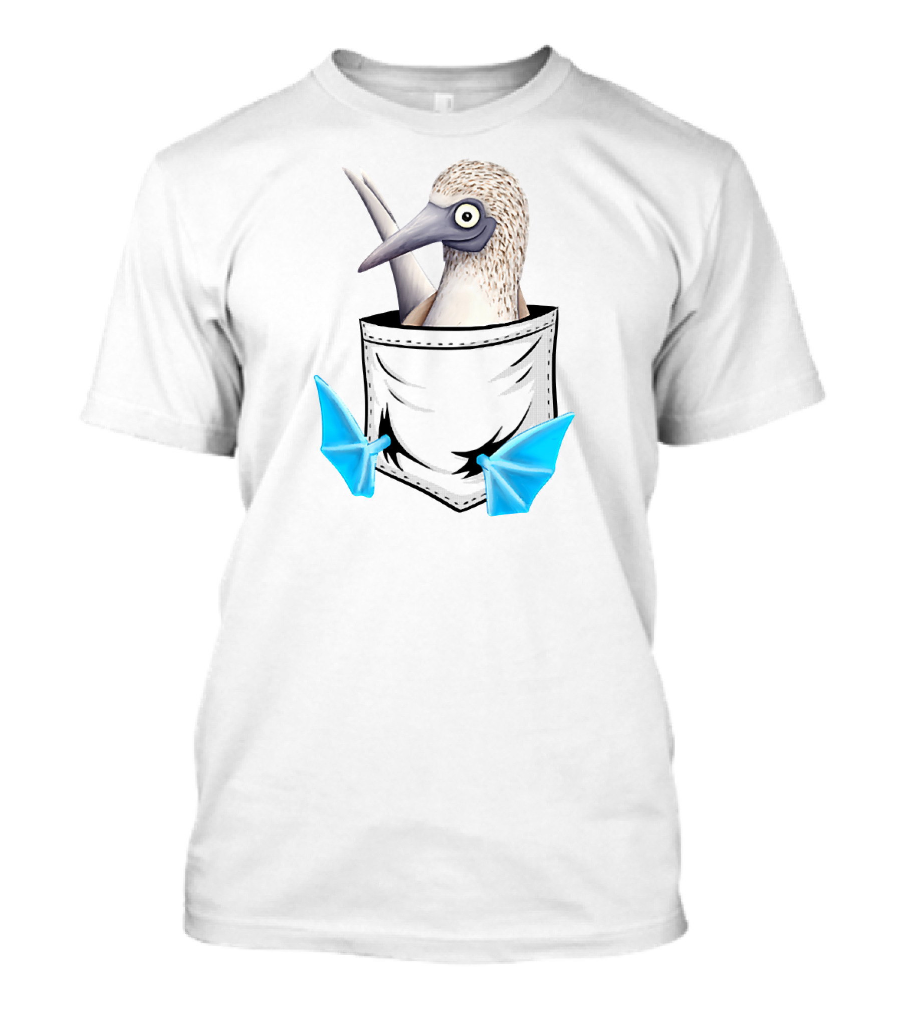 Funny Bird Drawing Blue Foot Booby In Pocket T-Shirt