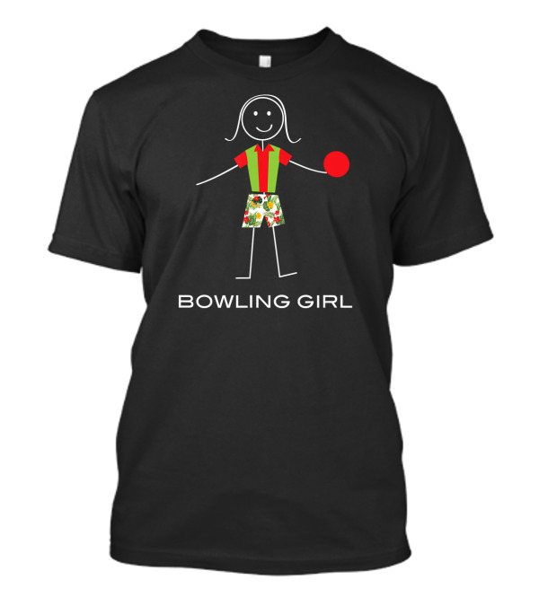 Bowling Girl Stick Figure With Colorful Shorts And Red Ball T-Shirt