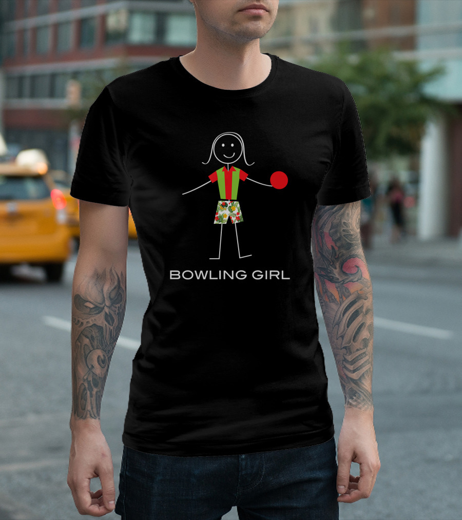 Bowling Girl Stick Figure With Colorful Shorts And Red Ball T-Shirt