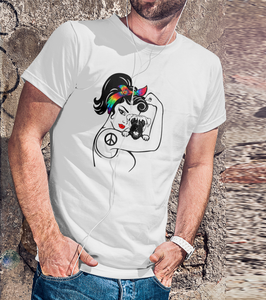 Peace Symbol Hippie Boxer Mom And Dog Lovers Retro T-Shirt