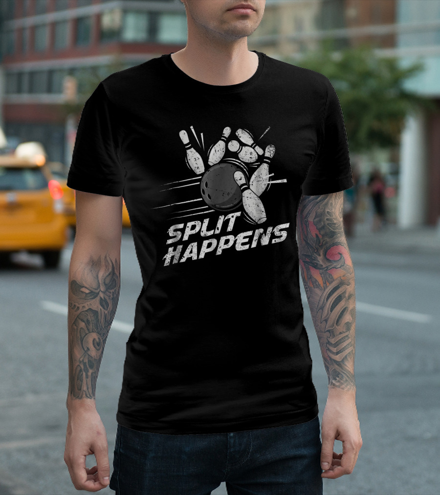 Split Happens Distressed Bowling Humor T-Shirt