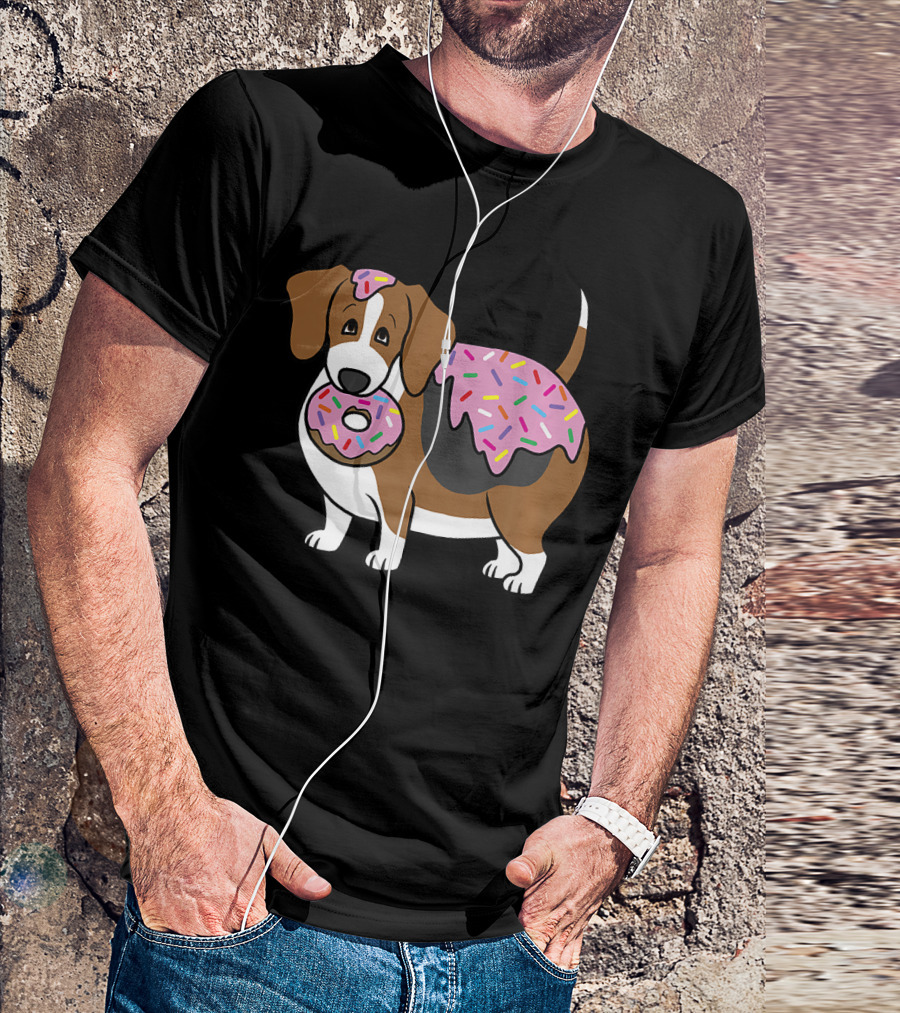 Funny Fat Beagle With Sprinkle Doughnut Sweet Treat T-Shirt