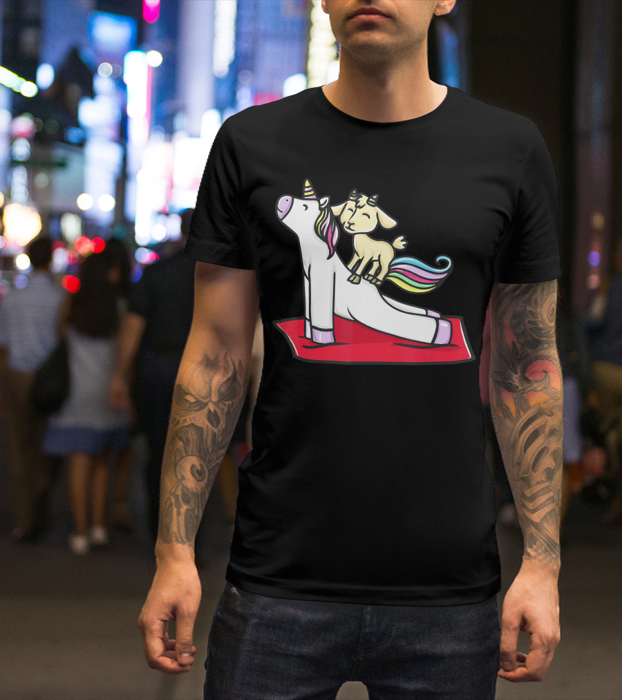 Goat Balancing On Yoga Unicorn Rainbow Mane T-Shirt