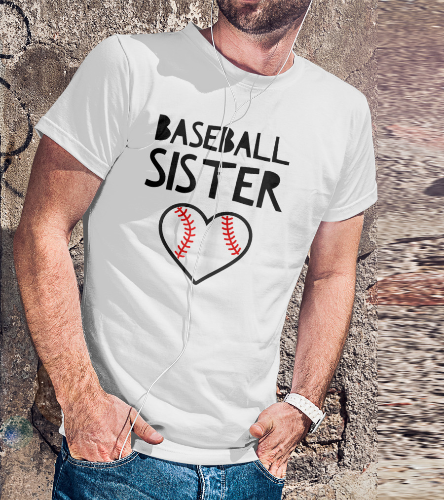 Baseball Sister Heart Baseball Stitches T-Shirt