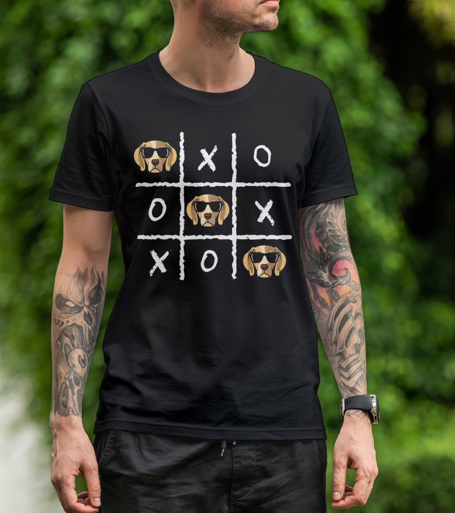 Tic Tac Toe Funny Vintage Nostalgic Beagle Dog Sunglasses T-Shirt