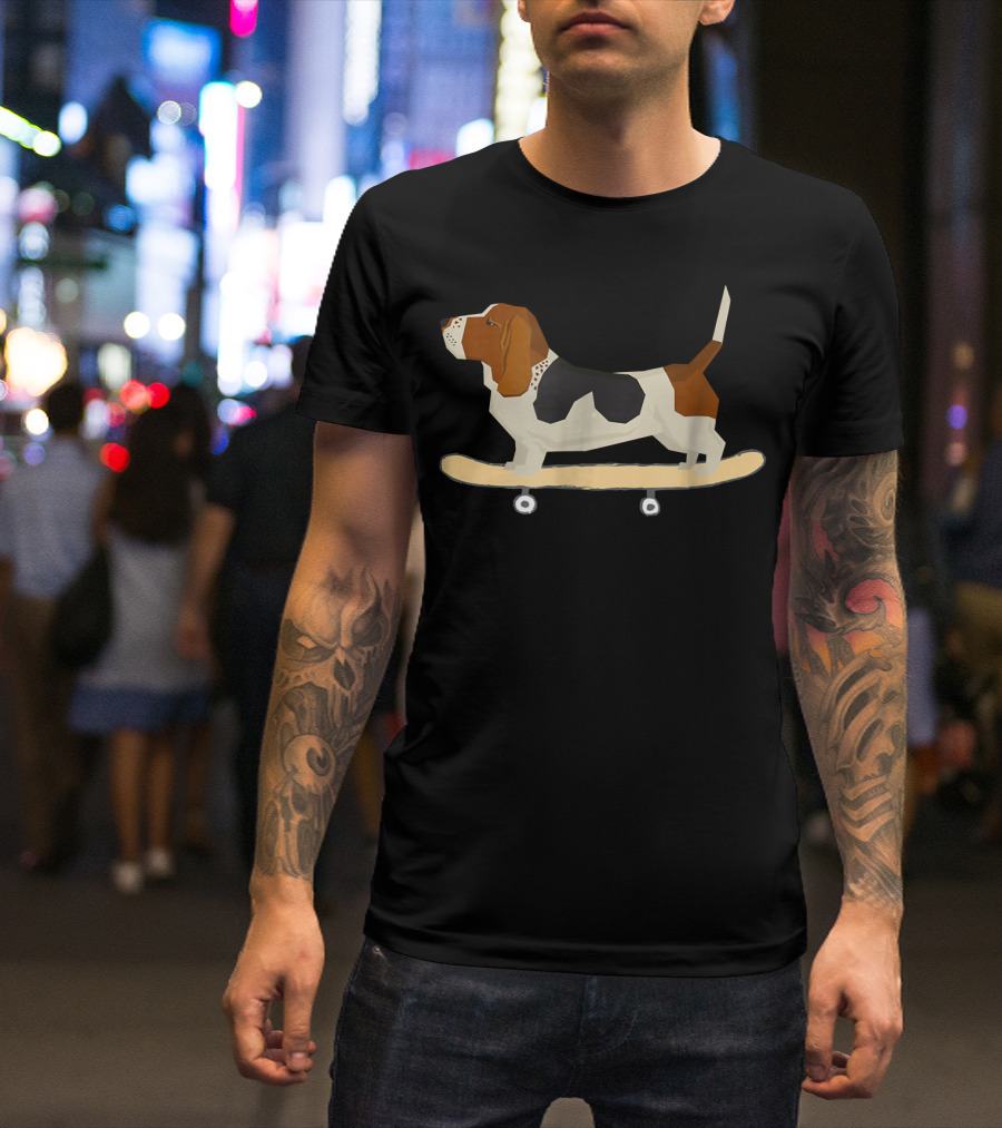Funny Bassett Hound Skateboarding Adventure T-Shirt