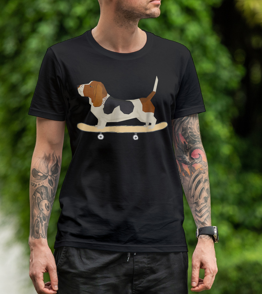 Funny Bassett Hound Skateboarding Adventure T-Shirt
