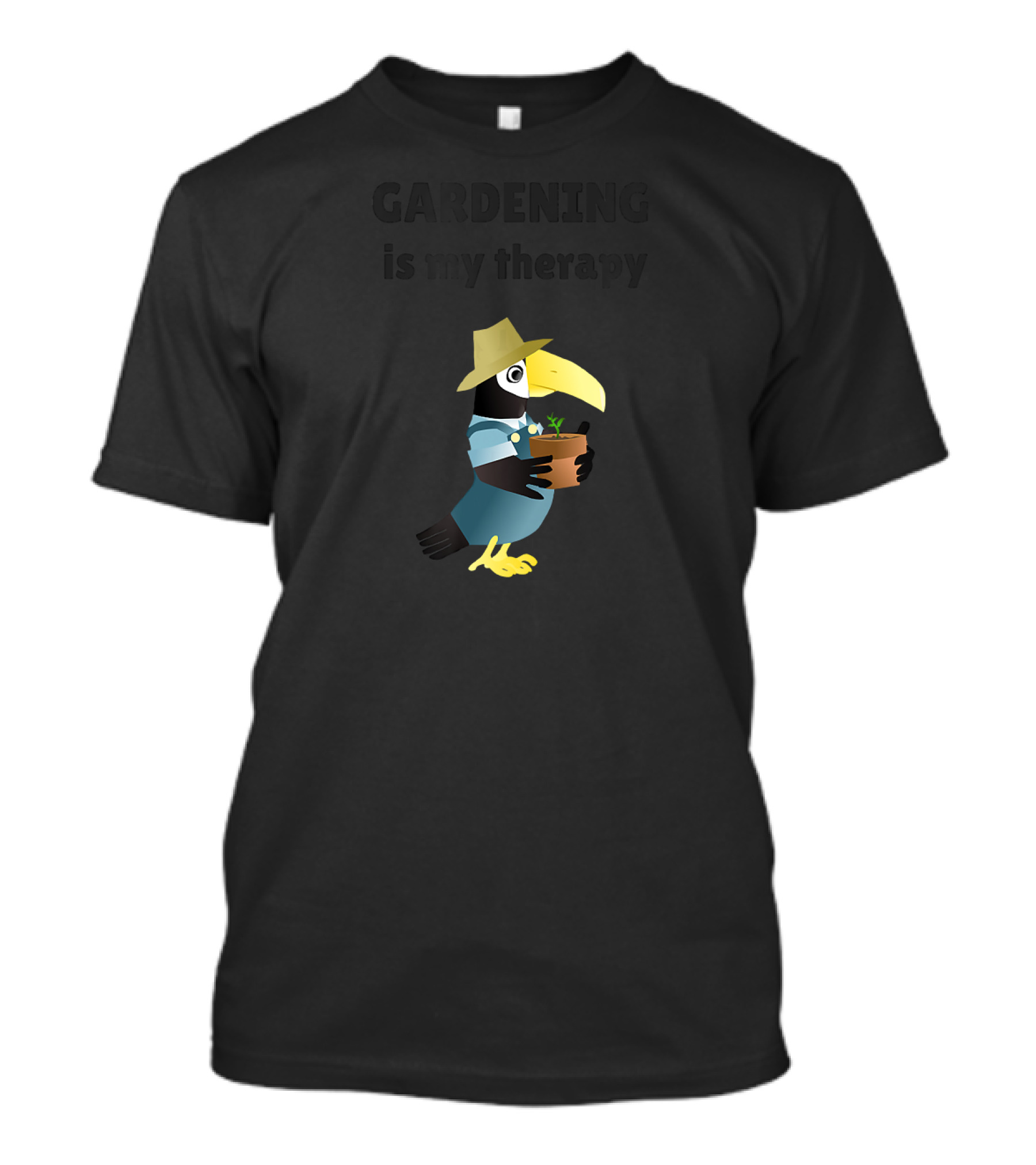 Gardening Is My Therapy Toucan In Hat Holding Plant T-Shirt